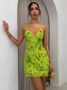 Glamine Women's Mesh Backless Tie Strap Elegant Romantic Sexy Date Dress - Green - View 1