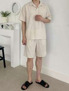 DAZY 男士米色 Polo 衫短裤套装，夏季 - 米色 - 查看 6