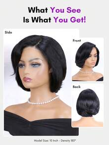 ALL READY WIG 4x4 Pre Cut Glueless Pre-Plucked Fashionable Hairstyles Wave Lace Closure Bob Wig Human Hair 8-10 Inch Short Hair 180% Density For Women Boss Lady Vibe C Part Natural Black Pre-Plucked Hairline Wig - SNatural - View 4