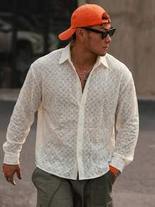 DAZY Men's Casual Long Sleeve Button-Front Shirt, Minimalist Style, Suitable For Spring & Autumn - Beige - View 4