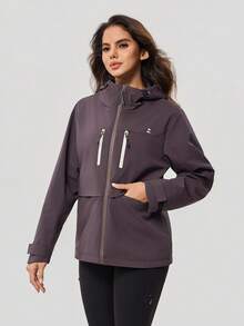 OutZeal Women Water-Resistant Front Zip Pocket Hooded Outdoor Jacket Hiking Camping - Purple - View 6