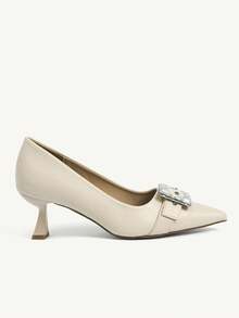 CUCCOO CHICEST 女士纯色尖头水钻装饰优雅高跟鞋 - 杏色 - 查看 8