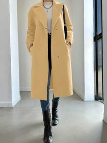 SHEIN Cottnline Women'S Notched Lapel Woolen Coat - Apricot - View 5