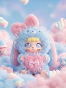 POKOJA LAND Bunny Hooded Character Blind Box, Collectible Mystery Figure With 6 Regular Styles & 2 Hidden Models, Lace & Bow Accent Details, Pastel Tones With Expressive Big Eyes, Decorative Companion For Home, Bedroom, Living Room. - Tide play blind box - View 3