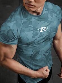 GymBeat Herren Slim Fit Kurzarm Sport T-Shirt mit Allover-Muster, Sommer, Gym - Verschiedenfarbig - Übersicht 6