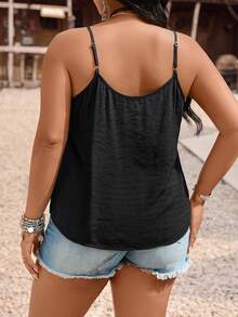 LanaWest CURVE Plus Size Sexy Off-Shoulder V-Neck Rhinestone Decor Camisole - Black - View 2