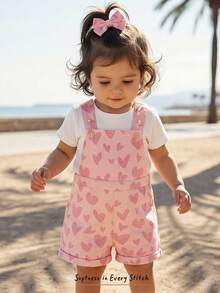 Cozy Pixies Baby Girl Heart Pattern Suspender Romper, Versatile & Comfortable - Pink - View 7