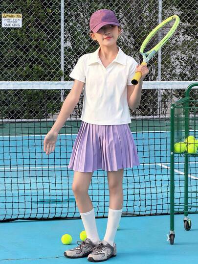 DAZY 女童短袖翻领上衣和裙子运动套装，少女秋季服装