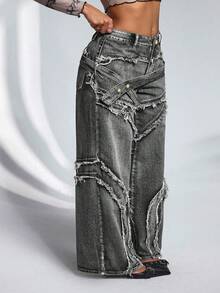 Jeanoix Plus Size Fashion Fringe & Belt Decor Denim Jeans, Suitable For Everyday Wear - Grey - View 7