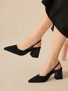 CUCCOO BASICS Women's Fashion Black Open Back Pointed Toe Chunky Heels Pumps, Classic Minimalist Design For Commuting, Dating, Party, Holiday, Wedding - Vintage Black - View 3