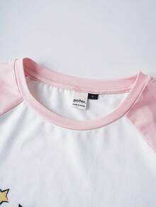 HARRY POTTER X SHEIN 女士极简印花短袖上衣和短裤睡衣套装 - 白色 - 查看 5