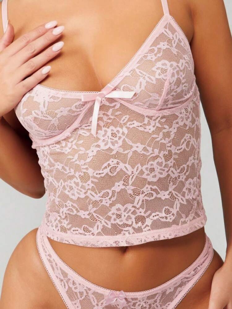MISSGUIDED Lace Camisole And Thong Set With Floral Pattern Underwire Support For Intimate Occasions And Lingerie Collection
