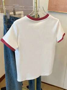 Resyla 女士条纹蝴蝶结印花休闲圆领短袖T恤，夏季 - 彩色 - 查看 2