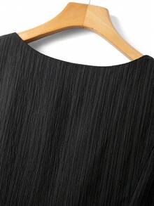 GlowEve CURVE 大码女式纯色纹理V领无袖衬衫，荷叶边系带蝴蝶结度假衬衫无袖荷叶边上衣黑色夏季上衣荷叶边上衣女式荷叶边上衣荷叶边衬衫 - 黑色 - 查看 6