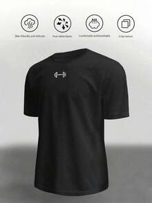 Gym Rark Bộ đồ thể thao nam gồm áo thun ngắn tay in hình tạ và quần đùi có dây rút, thích hợp tập gym. - màu đen - Xem 3