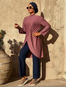 Swim Mulvari 女士沙滩罩衫裹身式布基尼泳装，宽松度假风立领连衣裙，新款女士阿巴雅夏季度假沙滩休闲装 - 彩色 - 查看 3