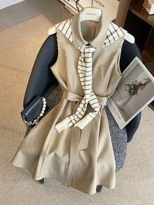 GlowEve Women's Sleeveless Casual Single-Breasted Shirt Dress With Shawl Collar - Apricot - View 1