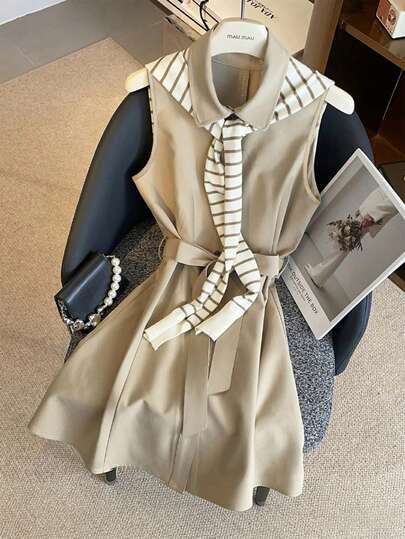 GlowEve Women's Sleeveless Casual Single-Breasted Shirt Dress With Shawl Collar