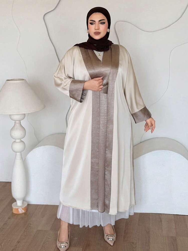Dazy Plus V-Neck Short Sleeve Waist Cinched Elegant Robe Long Sleeve Cardigan Robe, Spring/Summer/Autumn