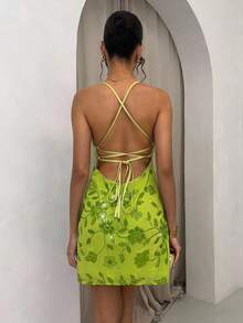 Glamine Women's Mesh Backless Tie Strap Elegant Romantic Sexy Date Dress - Green - View 2