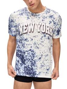 Áo nỉ nam kiểu dáng thường ngày với họa tiết giả bông tuyết, in tiếng Anh. - Màu xanh bụi bặm - Xem 5