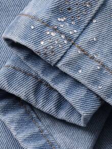 DAZY Jeans anchos y sueltos con aplicaciones de rhinestones, versátiles para uso casual, vacaciones y trayectos - Lavado ligero - Ver 8