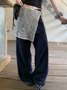 DAZY 女士亮片网纱系带裹身休闲迷你裙 - 白色 - 查看 3