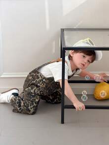 DAZY Quần yếm in họa tiết da báo cho bé trai, kiểu Hàn Quốc, quần jean năng động phong cách đường phố. - màu nâu - Xem 4