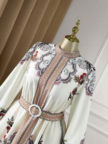 Rometta Đầm maxi dài tay thắt eo dáng suông họa tiết hoa cổ điển thanh lịch dành cho nữ cỡ lớn, đầm maxi dài cổ hoa thắt eo kiểu Bohemian, đầm dài thắt eo họa tiết hoa mới mùa thu/đông, thích hợp cho kỳ nghỉ, bãi biển, tiệc vườn mùa hè hoặc dã ngoại, đầm maxi họa tiết hoa kiểu Bohemian, đầm in họa tiết cổ điển, đầm sang trọng dành cho nữ, đầm dài tay thắt eo, đầm dài phong cách Boho, đầm họa tiết dành cho nữ, đầm in hoa. - Màu be - Xem 6