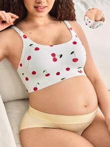 Moonlight&Mama 女士无钢圈可拆卸棉质罩杯哺乳文胸，无缝樱桃色拼接孕妇文胸 - 彩色 - 查看 1
