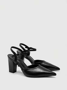 CUCCOO BIZCHIC Women Shoes Women's Pointed Thick High Heel Black Ankle Strap Women's High Heel Shoes Shoes Stylish And Simple Daily Commuter Versatile High Heel Women's Shoes - Black - View 7