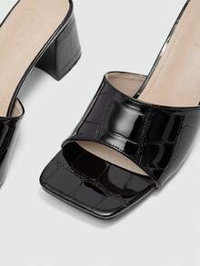CUCCOO BIZCHIC Women Shoes Spring And Summer New Fashion Versatile Thick Heel Square Toe Crocodile Pattern Black PU Leather High Heel Sandals Commuter Party Wear - Black - View 8