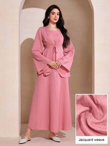 Graceveil Bộ đồ 2 mảnh thanh lịch dành cho nữ: Áo không tay màu trơn thắt eo, vạt áo bất đối xứng và váy xòe. - Hồng - Xem 6