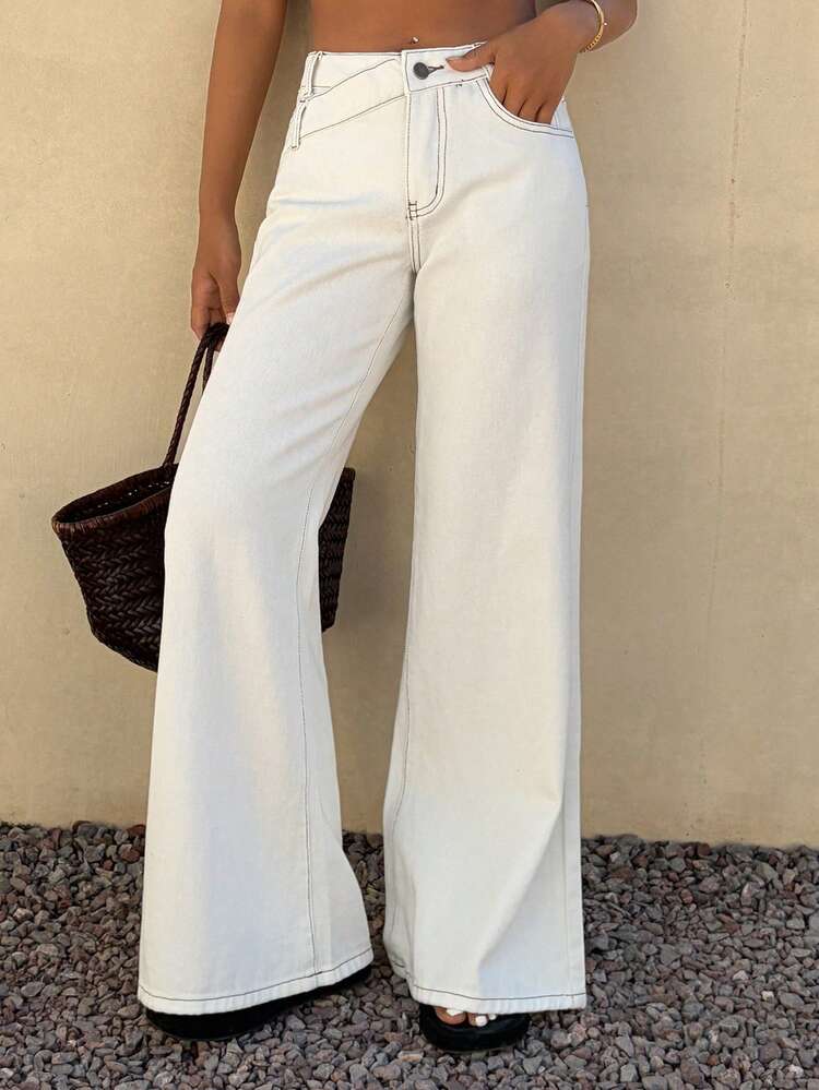 Women's Low-Waist Asymmetrical Waistline Design Flare Jeans, Elegant, Sensual, Casual