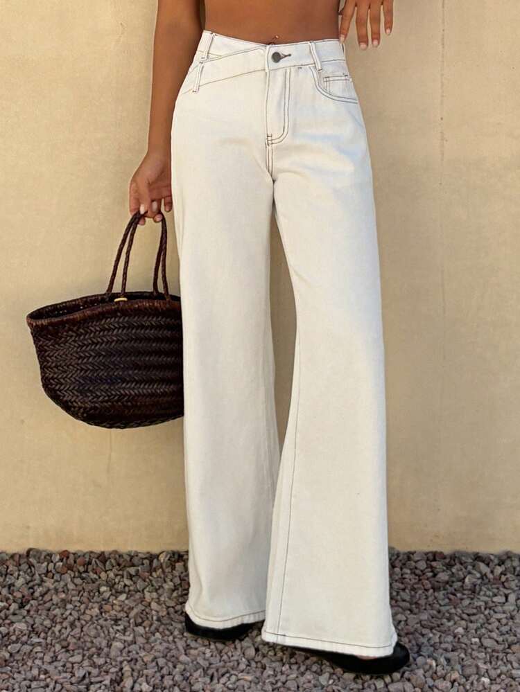 Women's Low-Waist Asymmetrical Waistline Design Flare Jeans, Elegant, Sensual, Casual