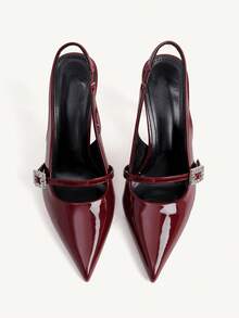 CUCCOO CHICEST 2026春夏尖头细带高跟鞋，性感优雅漆皮踝带包头凉鞋 - 酒紅色 - 查看 8