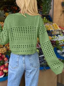 EURMUSE Áo khoác cardigan dệt kim móc dành cho nữ với họa tiết hoa thêu. - Màu xanh Bạc hà - Xem 6