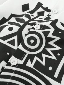 EGENSIO 男士夏季休闲沙滩度假几何印花短袖衬衫 - 白色 - 查看 5