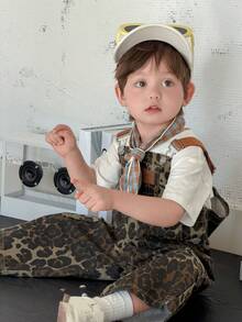 DAZY Quần yếm in họa tiết da báo cho bé trai, kiểu Hàn Quốc, quần jean năng động phong cách đường phố. - màu nâu - Xem 5