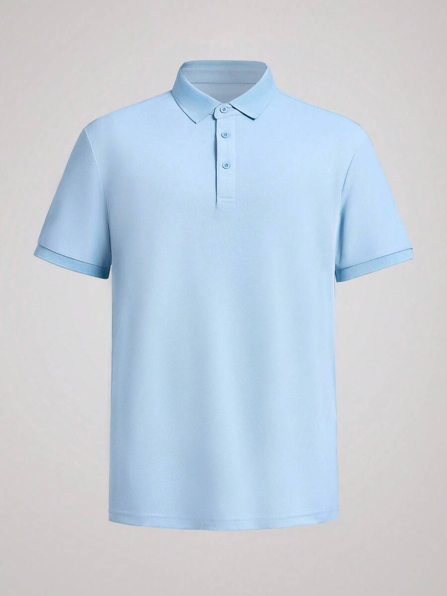 Officeau Men's Shirt, Men's Loose Fit Casual Business POLO Shirt, Fashion Knit Sweater, Casual T-Shirt With Turndown Collar, Short Sleeve Top - Baby Blue - View 1