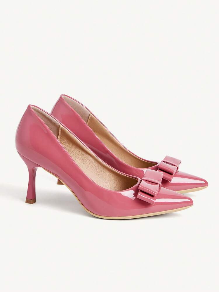 CUCCOO CHICEST 4シーズン対応 リボン付き尖った つま先 スリムヒール ミドルヒール エレガントなカジュアルスタイル シンプルで快適な グリーン特許革 レディースハイヒールパンプス、セントパトリックデー、クリスマス、デート、アフタヌーンティー、職場のおしゃれに適しています