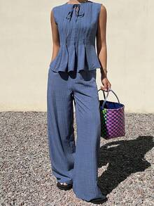 DAZY Women's Casual Sleeveless Drawstring Top And Pants 2 Pieces Set - Blue - View 4