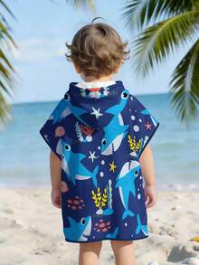 男婴定制连帽泳衣罩衫，婴幼儿尺码齐全，V领连帽斗篷，可作浴巾穿着，沙滩罩衫，沐浴游泳必备 - 白色 - 查看 2