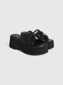 Sugerpunk 女士黑色镂空心形吊坠厚底坡跟凉鞋 - 黑色 - 查看 6