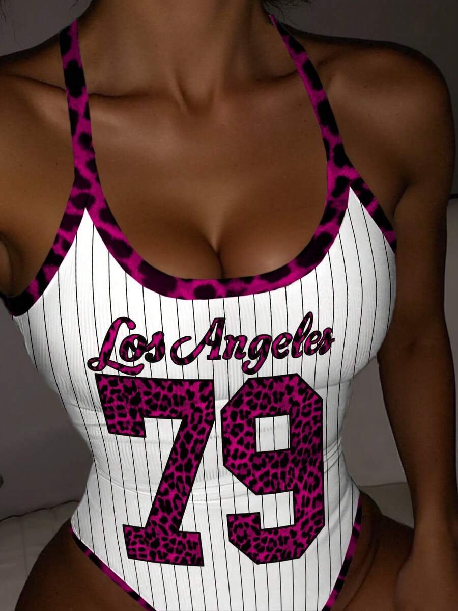 Rovax Women's Letter & Number Print Splicing Camisole, Fitted Versatile Daily Wear - Multicolor - View 1