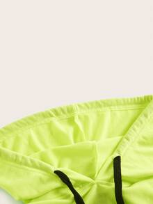 SHEIN EZwear Neon Lime Letter Graphic Drawstring Hoodie,Long Sleeve Tops In Fall/Winter - Lime Green - View 6