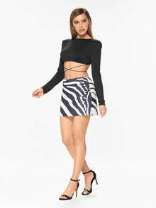 Glitzique Sandalias de vestir de fiesta con tacones altos y pedrería para mujer, tacones gruesos negros con cremallera al estilo romano - Negro - Ver 5