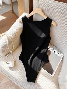 Franclia Body de mujer con flor 3D en el centro delantero - Negro - Ver 3