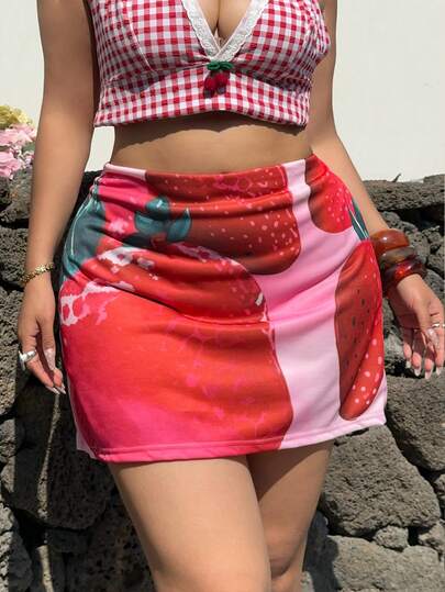 Sunnyshic 法式复古时尚印花修身迷你裙，适合度假和街头穿着