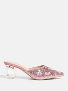 CUCCOO TILAWA Zapatos de mujer con cristales y decoración de cristales de imitación, zapatos de tacón alto puntiagudos, adecuados para salir, banquetes, fiestas y otras actividades - Rosa vieja - Ver 10